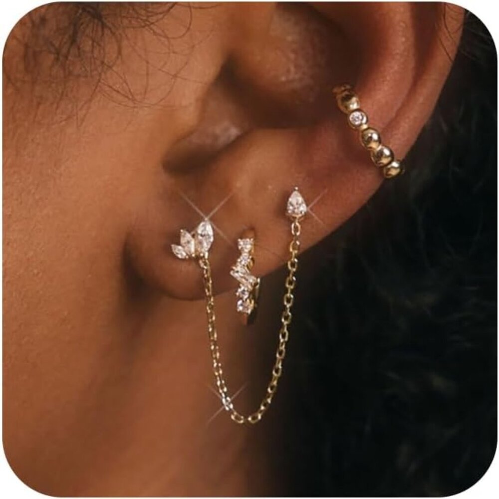14k Gold Earrings Trendy Set with Hoops